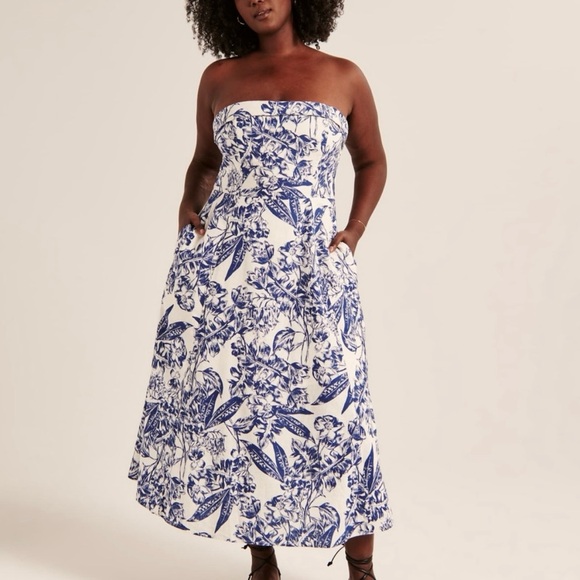 Abercrombie linen blend blue & white floral midi dress - Picture 1 of 12